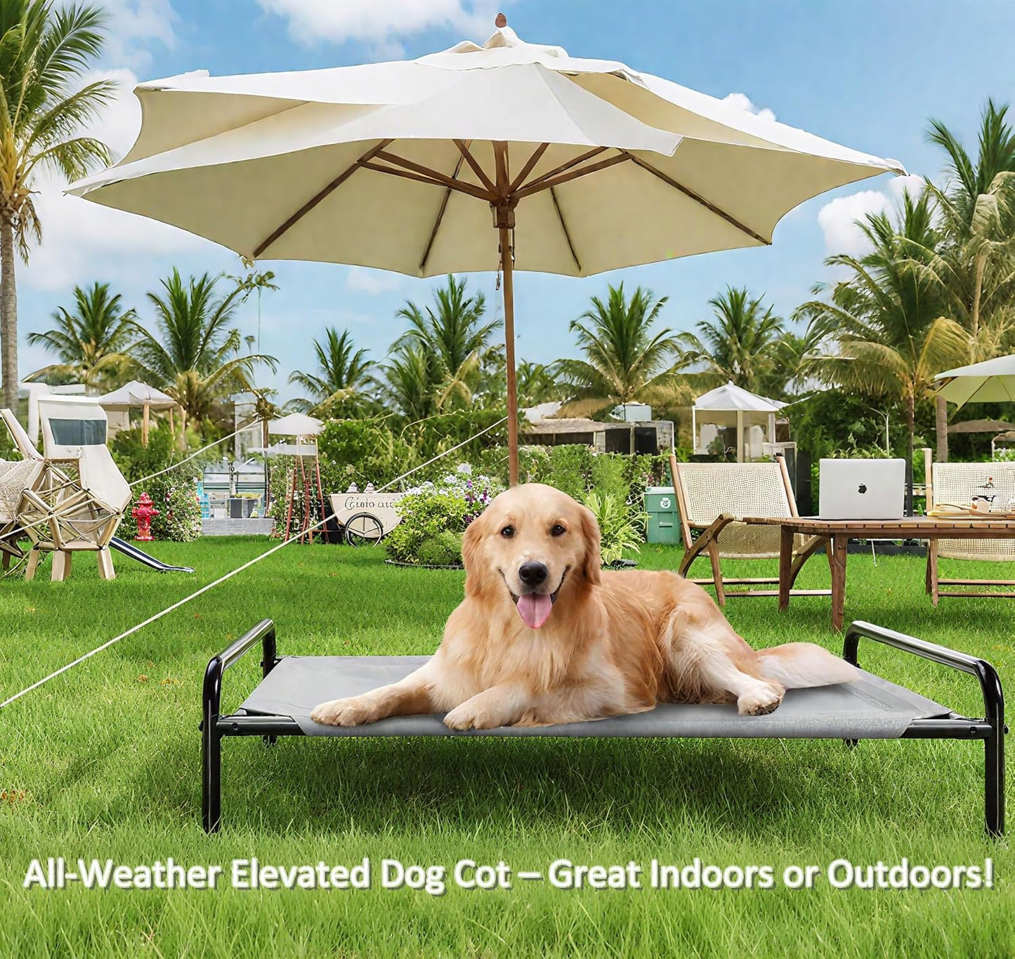 Raised Dog Bed, Outdoor Dog Bed for Dogs, Cooling Elevated Pet Cot, Durable and Sturdy Pet Bed, Waterproof Mesh Cover Raised Metal Frame, Non Slip, Grey