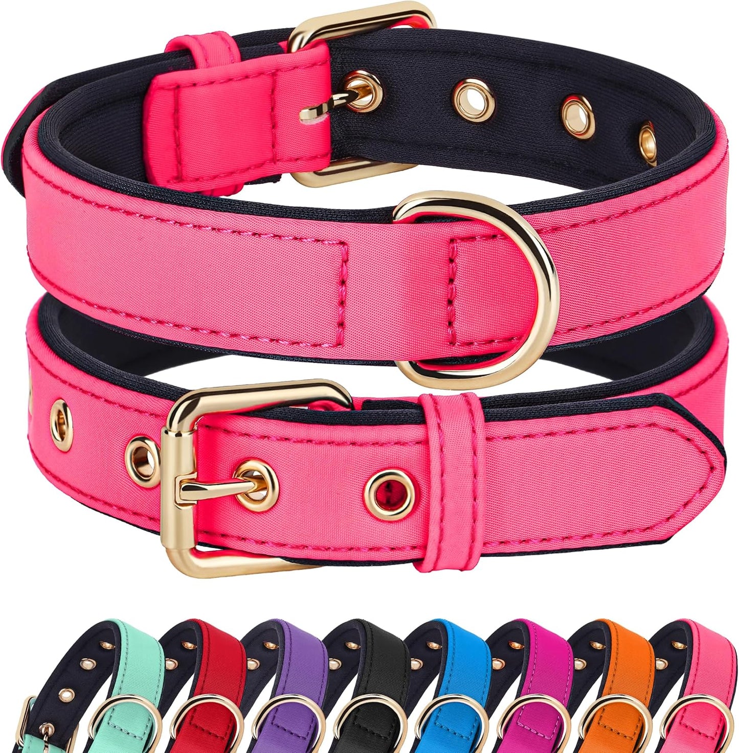 Didog Soft Padded Dog Collars for Small Dogs, Lightweight and Breathable Dog Collar with Metal Buckle, Pink, S