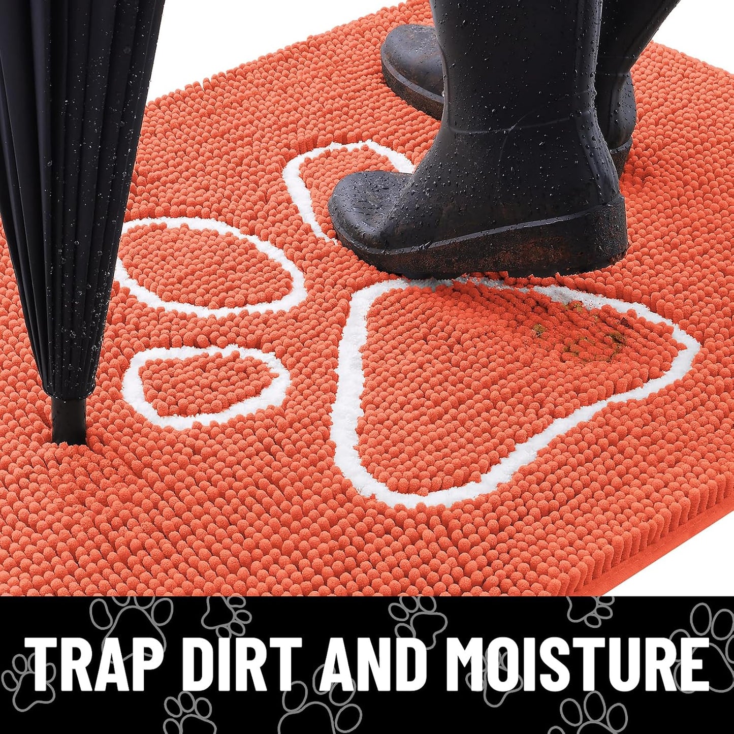 Smiry Dog Door Mat for Muddy Paws, Absorbent Dirt Trapper Non Slip Quick Dry Washable Chenille Mat for Mud Dogs, Entry Rug for Indoor and Outdoor (36x24 Inches, Coral)