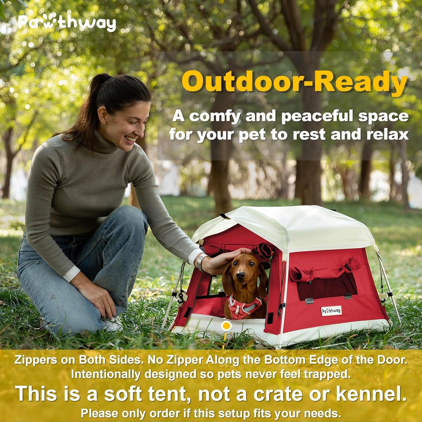 Dog Tent Cotton Fabric, Aluminum Poles and Camping Mat, Outdoor Weatherproof, Dog House Outdoor, Breathable with 2 Side Windows, Portable and Collapsible (Red, Small)