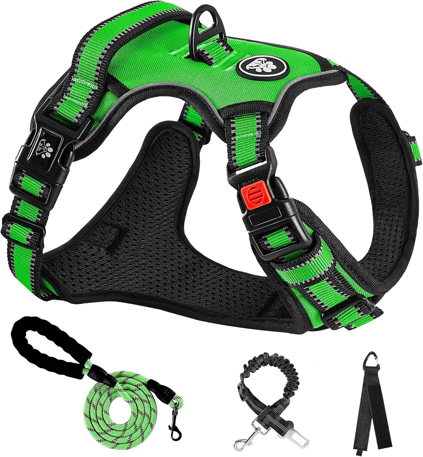 NESTROAD Dog Harness, Adjustable Oxford Harness with Leash, Reflective No-Choke Pet Vest with Easy Control Handle (M, Fluorescent Green)