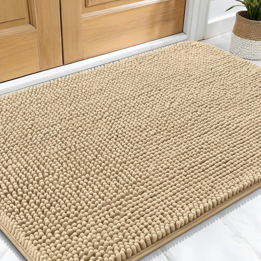 OLANLY Dog Door Mat for Muddy Paws 34x21, Absorbs Moisture and Dirt, Absorbent Non-Slip Washable Doormat, Quick Dry Chenille Mud Mat for Dogs, Entry Indoor Entryway Carpet for Inside Floor, Beige