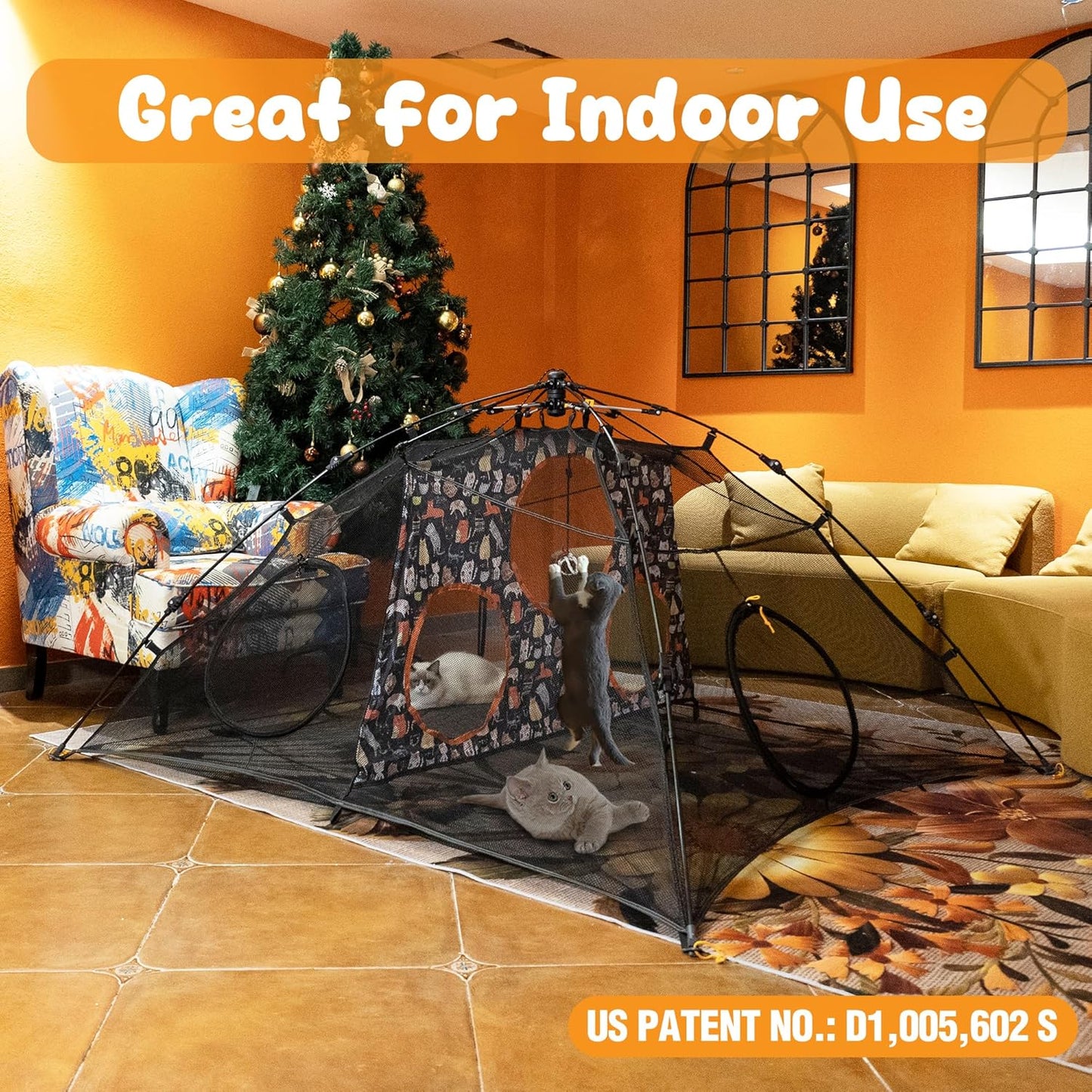 Outdoor Cat Play Tent for Indoors and Outdoors (X- Large Portable Pet House, Outdoor Cat Enclosure for Cats, Rabbits and Small Animals Easy to Connect with Run Tunnels, Cubes (Patented)