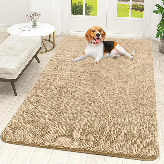 OLANLY Dog Door Mat for Muddy Paws 59x35, Absorbs Moisture and Dirt, Absorbent Non-Slip Washable Doormat, Quick Dry Chenille Mud Mat for Dogs, Entry Indoor Entryway Carpet for Inside Floor, Beige