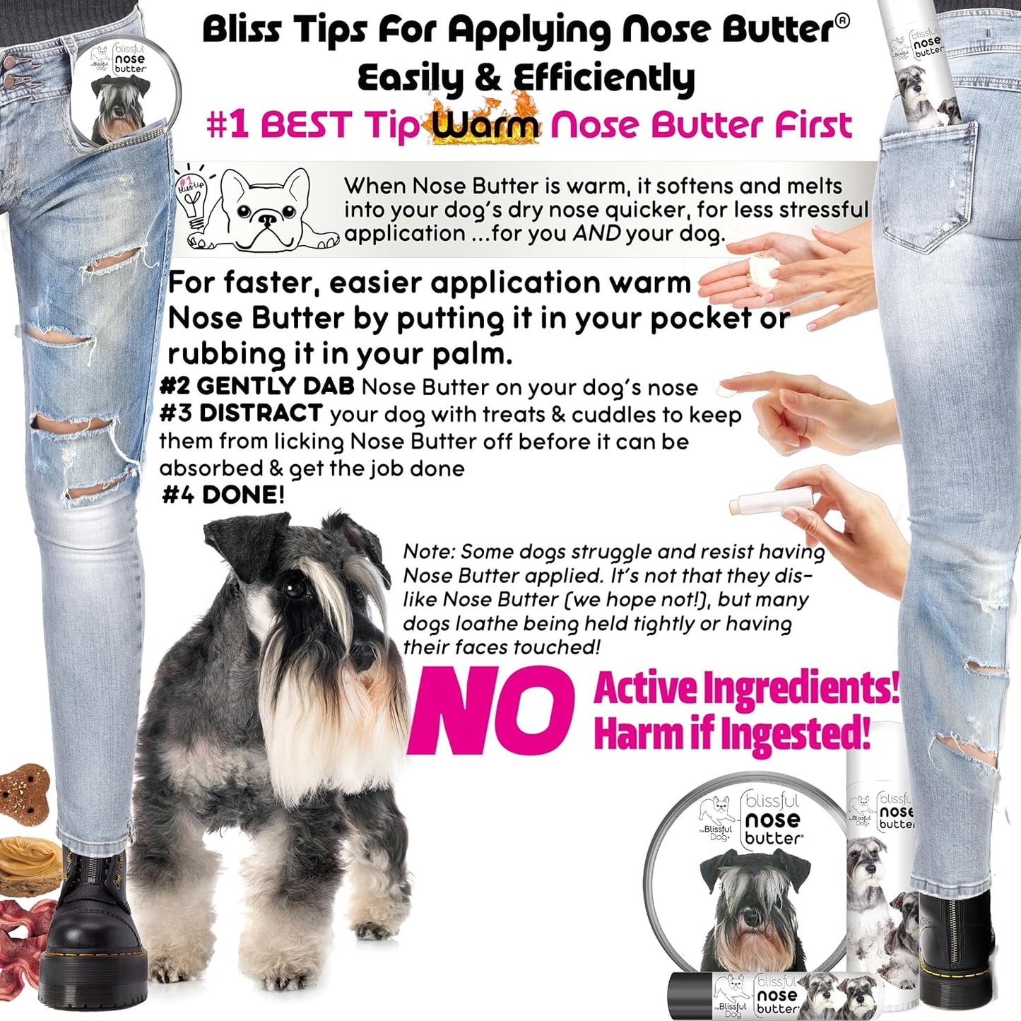 The Blissful Dog Schnauzer Nose Butter for Dry, Cracked Skin, Lick-Safe Dog Nose Balm with Moisturizing Shea Butter, Almond, Olive, and Essential Oils, Pet Supplies, Uncented, 0.15 oz.