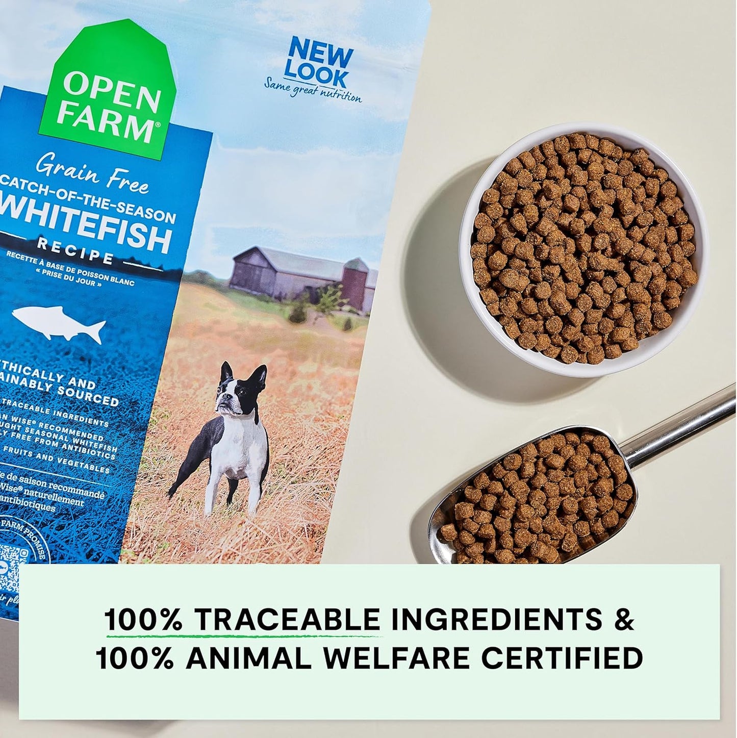 Open Farm, Grain-Free Dry Dog Food, Complete & Balanced Kibble, Sustainably & Ethically Sourced Ingredients, Non-GMO Veggies & Superfoods, Catch-of-The-Season Whitefish Recipe, 22lb Bag