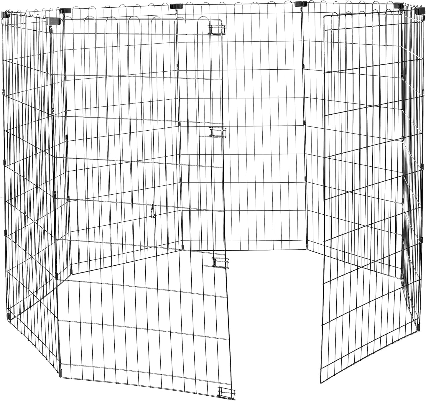 Amazon Basics Foldable Octagonal Metal Exercise Dog Playpen - Indoor/Outdoor, No Door, Extra Large (8 Panels, 24 x 48), Easy to assemble, store, and customize, 48" - X-Large, Black