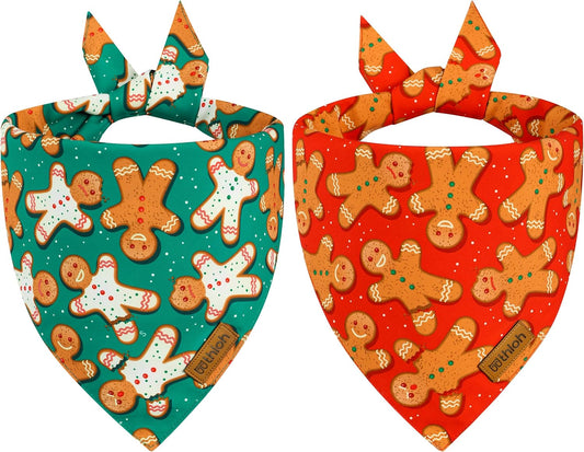Christmas Dog Bandanas - 2 Pack Reversible Gingerbread Man Dog Scarf for Boy & Girl, Premium Durable Fabric, Festival Dog Bib, Holiday Bandana for Small and Medium Dogs (Small)