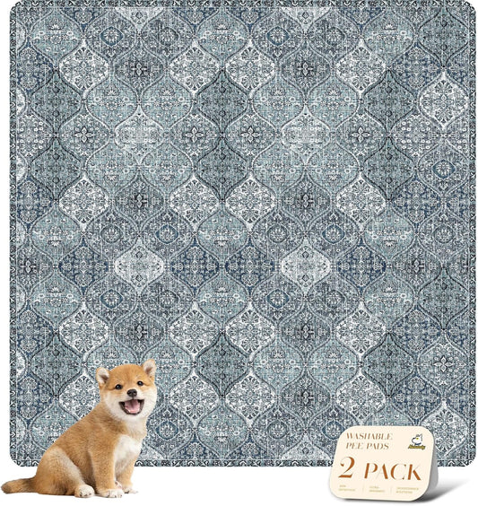 nunubaby Washable Pee Pads for Dogs, Stylish, Non-Slip and Leak-Proof Pee Pads. Reusable Potty Pads for Dogs for Crates and Floors.(Blue/Multi, 54" x54" )